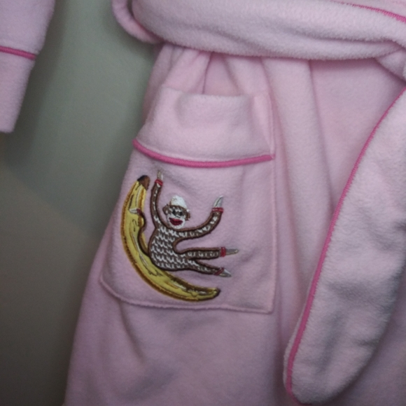3/$18 Nick & Nora Baby Pink Fleece Sock Monkey Robe - Picture 5 of 12